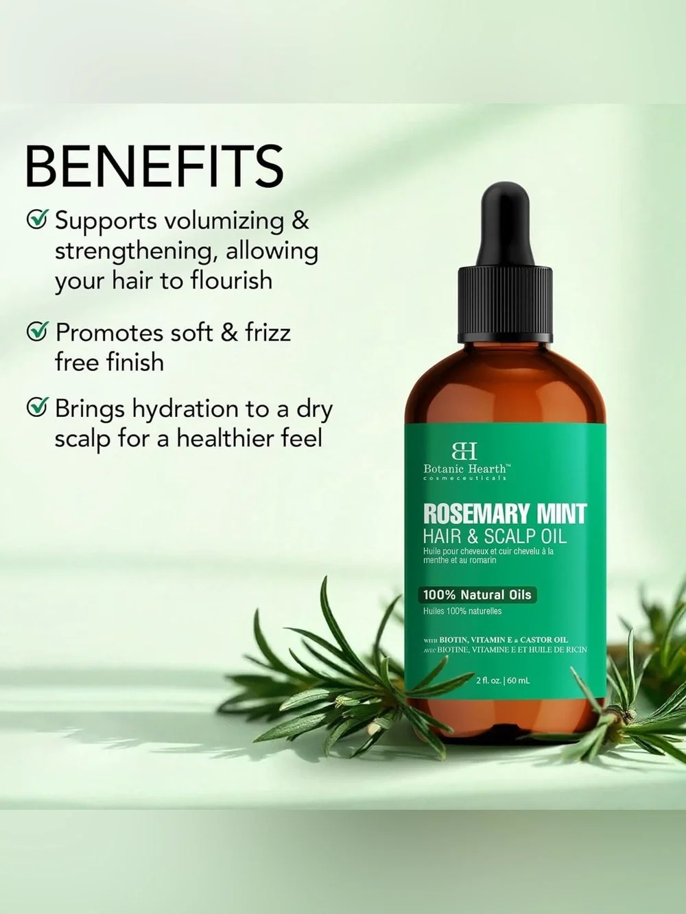 Botanic Hearth Rosemary Mint HAIR & SCALP OIL w/ Biotin & Vitamin E ~ New in Box